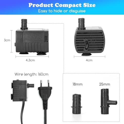 Pompe eau submersible Nobleza 350 L/H 5 W mini aquarium ultra silencieuse usage bassin et étang fonction hydroponique