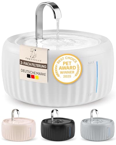 Pretty Paw® Fontaine a Eau Chat Aqua Flow Pro I Silencieuse sans BPA, capacité de 3 litres, LED et filtre à charbon acti