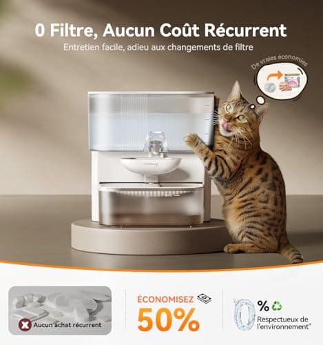 Fontaine à eau FEELNEEDY Blanc sans filtre et sans fil, 2000mAh batterie, séparation eau propre/eau usée, bol en acier i