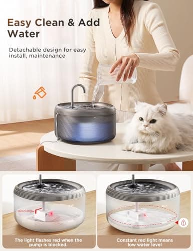 Fontaine à eau pour chats FEELNEEDY 3,2L silencieuse avec LED | Distributeur d'eau rond avec robinet | 2 modèles de débi
