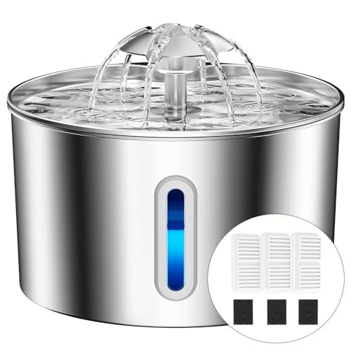 BalimoPet Fontaine à Eau INOX 2,2L pour Chat | Super Silencieuse | Quadruple Filtration | Facile à Mettre En Place | Écl
