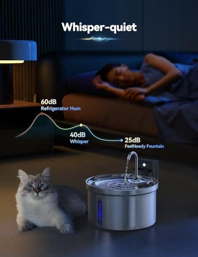 Fontaine en Acier Inoxydable Fontaine a Eau Chat sans Fil à Pile FEELNEEDY - Détecteur avec Batterie Rechargeable 4000mA