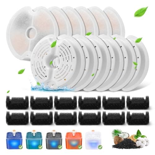 Filtres Fontaine Eau Chat 12 pièces Charbon Actif Mousse 2L Éclairage LED