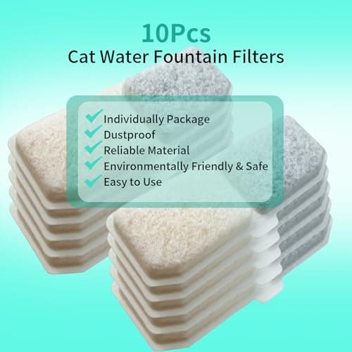 Hevysuo Filtration pour Chat, Filtre Remplacement, Blanc, 4 x 1,6 Pouces pour Fontaine d'Eau, 10 Pièces, Idéal pour Chie