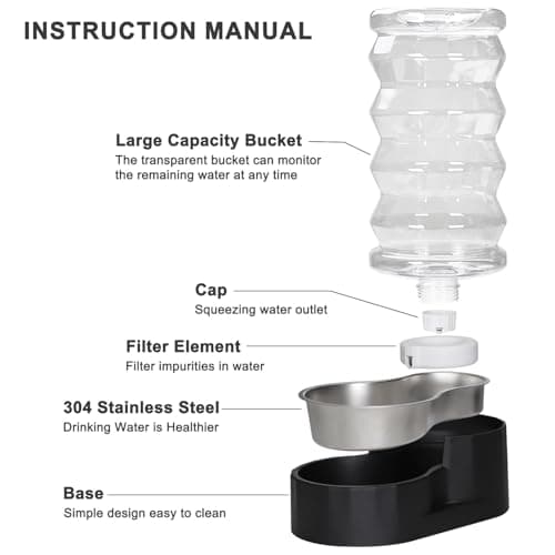 Sfozstra Lagre Distributeur d'eau automatique pour chien en acier inoxydable Noir 8 l Idéal pour les animaux de compagni
