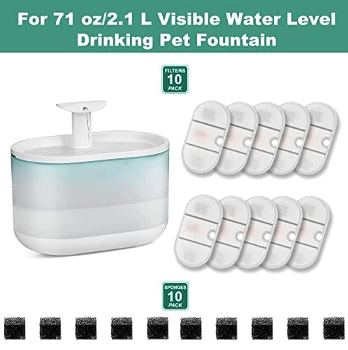 Hantoc PLWF002 Fontaine à Fleur 10 Sets Filtres & Éponge pour Chat |1L | Charbon Actif & Résine | 10 Pièces Filtration |