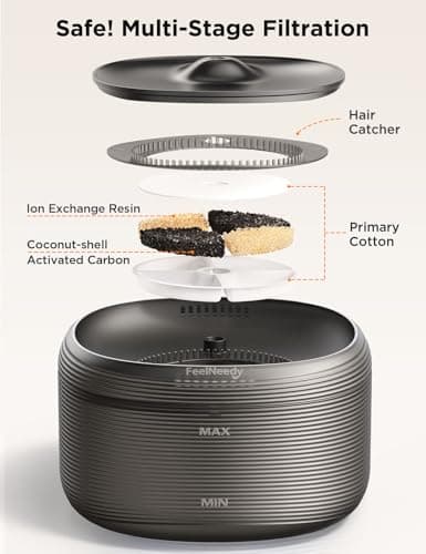 Fontaine à eau pour chats FEELNEEDY 3,2L silencieuse avec LED | Distributeur d'eau rond avec robinet | 2 modèles de débi