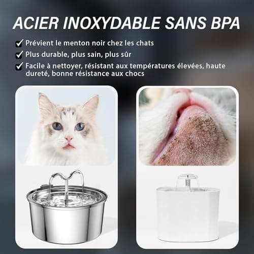 Fontaine à Eau Chat INOX Ultra-Silencieuse pour Chien, Filtre & Éponge Inclus, Grande Capacité |2L, Haute Qualité Récycl