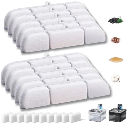 Hantoc DPWFP6 20 Packs Fontaine à Eau pour Chat avec Filtration à Charbon et Résine, Idéale pour Chatons et Adultes, Fon