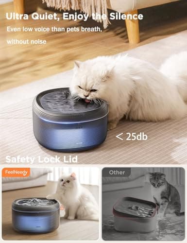 Fontaine à eau pour chats FEELNEEDY 3,2L silencieuse avec LED | Distributeur d'eau rond avec robinet | 2 modèles de débi