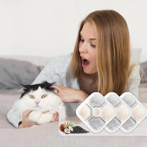 Filtres Fontaine Eau Chat | CHARBON ACTIF | Filtration Eau Chats Chiens | 12 PC |5L | Système 3 Couches