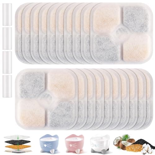Foydream Filtrage 4x pour Fontaine Chat / Chien, Filtre Eau avec Charbon Actif et Résine, 20 pcs Remplacement Purificate