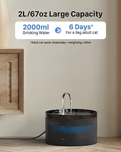 Fontaine à Eau pour Chat Super Silencieuse Filtrer Les Poils Divers 64oz Deux Modèles de Débit Noir