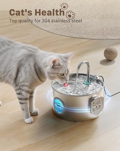 Fontaine à Eau Chat INOX + Filtration + Éponges - Pour Chats - Scène Alimentation - Eau Limpide - 2,2L Fontaine à Eau Au