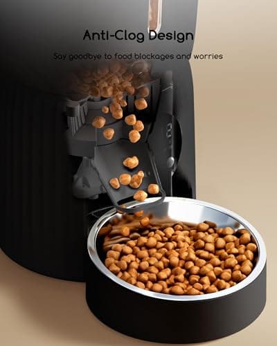 Faroro Distributeur Croquettes Chat Automatique Noir, Contrôle des Portions, Enregistrement Vocal, Alimentation Lente, 4