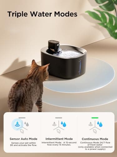 Fontaine à eau pour chatfeelneedya, silencieuse, rechargeable sur 4000mAh, en acier, pour chat noctambule, avec détecteu