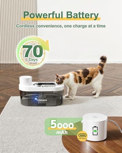 Gimars 4L Fontaine Chat sans Fil Batterie Rechargeable 5000mAh pour Chats et Chiens avec Détecteur de Mouvement et 2 Fil