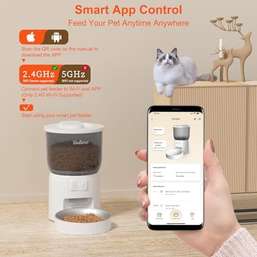 Distributeur Croquettes Chat WiFi |4G, 3L, Convient aux Chiens et Chats, Blanc