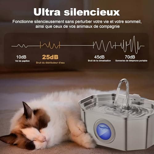 Fontaine à Eau Chat INOX |2L | Filtration multiple facile à nettoyer | Éponges et filtres inclus | Système silencieux av