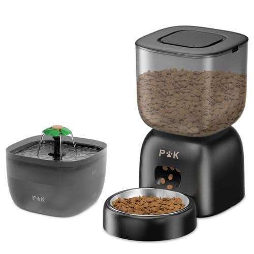 Distributeur de croquettes et fontaine à eau chat combo, batterie autonomie 180 j, enregistrement vocal 10s