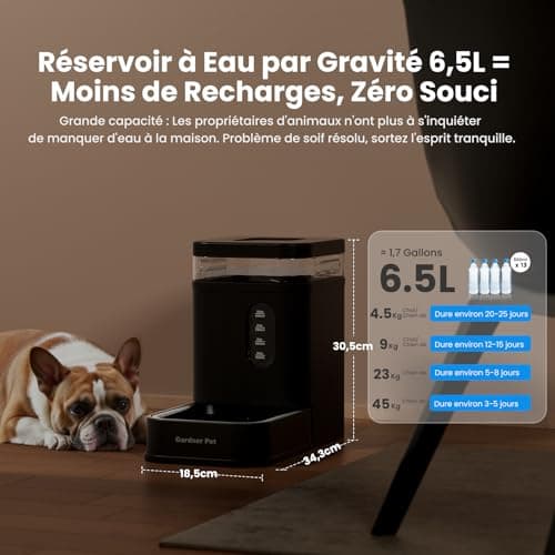 Gardner Pet Distributeur Eau Chat Automatique 6.5L, Gravité sans Électricité, Gamelle en Acier Inoxydable et Sans BPA -