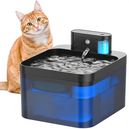 Fontaine à eau sans fil DMUUPEW pour chat, détecteur de mouvement, filtration premium