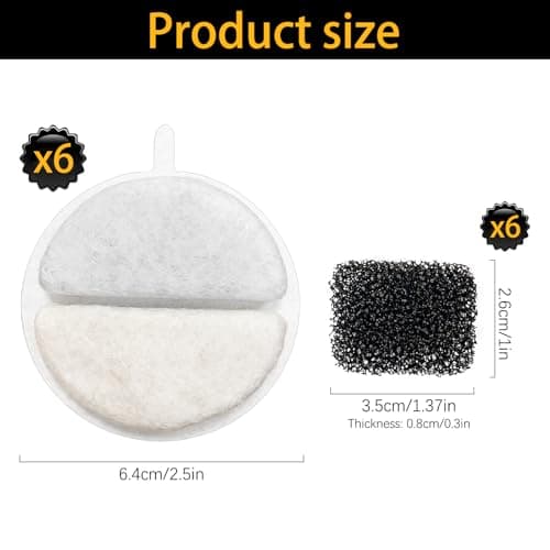 Filtres de Fontaine à Eau pour Chat + Éponges de Rechange 6 Pièces | 2,5 L Compatible F-016B | Entretien Facile pour Fon