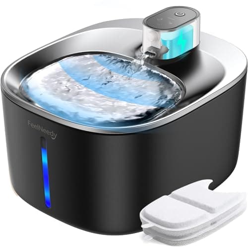 Fontaine à eau pour chatfeelneedya, silencieuse, rechargeable sur 4000mAh, en acier, pour chat noctambule, avec détecteu