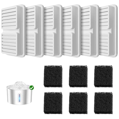 Pièces pour Fontaine à Eau pour Chat : 6 Filtres à Charbon Actif + 6 Filtres en Mousse - Pour Fontaine de 2,2L - Assure