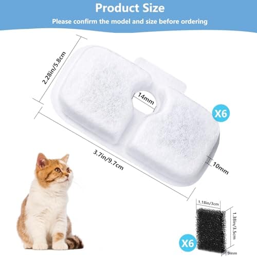 Mooshy PLWF005 PLWF115 PLWF105 Fontaine d'eau pour chat 2,5 litres 6 filtres 6 éponges Filtrage efficace et facile à net
