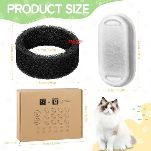 JAMATA Filtres pour Fontaine à Eau pour Chat |2L/2L - Triple Filtration Activé Charbon & Éponges, Élimination des Cheveu