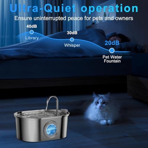 AQXONG Fontaine à Eau |2L pour Chats en Acier Inoxydable | Ultra Silencieuse avec Lumière LED | Filtration à Charbon Inc