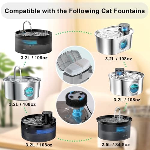 Filtres de fontaine à eau Zemiu 16 pièces, 8 filters fontaines pour chats + 8 mousses filtres pour fontaine de chats |2L