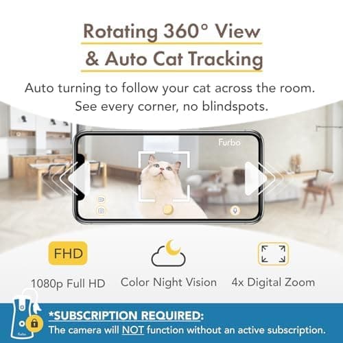 Furbo Caméra pour Chat 360° - Pack avec alertes de sécurité Maison [ABONNEMENT Premium]: Caméra HD Intelligente avec app
