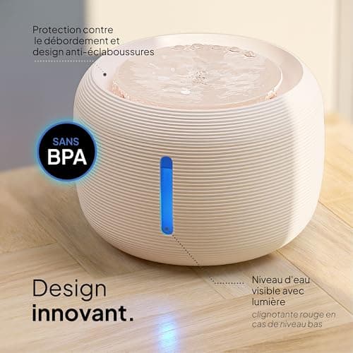 Fontaine à eau super silencieuse Pretty Paw Fontaine à Chat sans BPAavec LED et Filtre à Charbon Actif - KatzenOase Pro