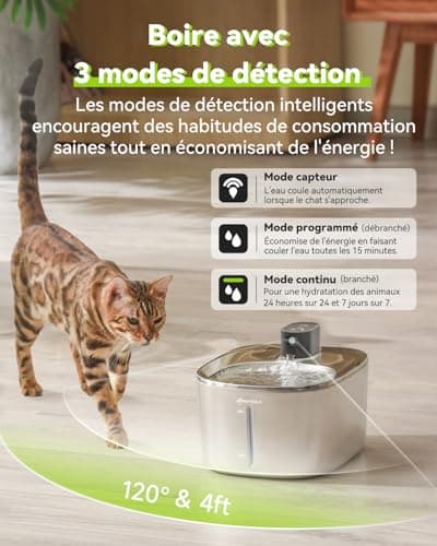Fontaine à Eau pour Chat avec Capteur Automatique, 4 L en Acier Inoxydable, Ultra Silencieuse (Anti-Étouffement, Sans Fi