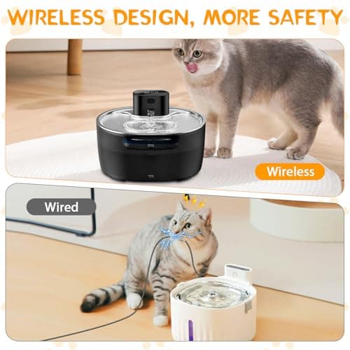 Fontaine à Eau Chat sans Fil, Batterie Rechargeable 5000mAh, Détecteur de Mouvement