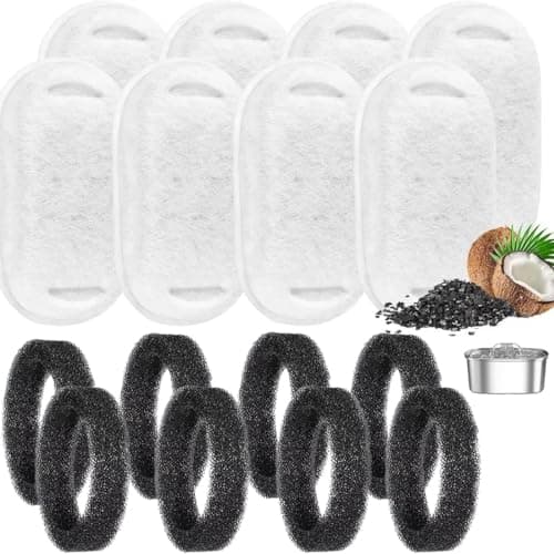 COYUN 16 Pcs Filtration Eau Fontaine Chat, Filtration Fontaine 8 Pièces Éponge Mousse 3 Couches Remplacement, Convient p