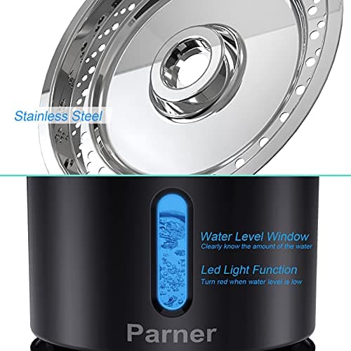 Fontaine à Eau pour Chat - 4 Filtres Hygiéniques - 2,4 l - en Acier Inoxydable - avec Lumièe LED - Noir - Fontaine Élect