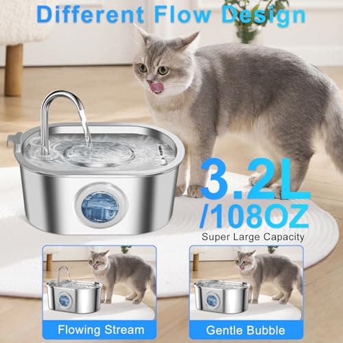 AQXONG Fontaine à Eau |2L pour Chats en Acier Inoxydable | Ultra Silencieuse avec Lumière LED | Filtration à Charbon Inc