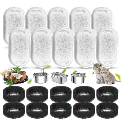 Filtres à Charbon Fontaine Chat 20 Packs + Éponge en Mousse 10 Pièces - Filtres en Mousse Remplaçables pour Fontaine à E