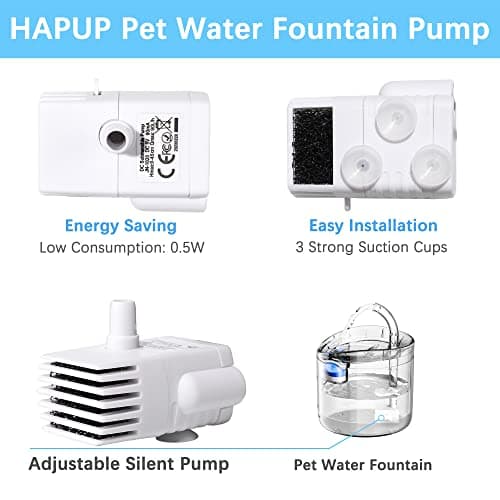 HAPUP Pompe à Eau pour Chat Ultra Silencieuse et Régulière 170L/H Réservoir de Poissons d'aquarium USB Résistance HAPUP