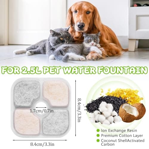 Filtre à Eau pour Chat - Triple Filtration, RéSine et Carbone Activé, |5 L – 12 Pièces