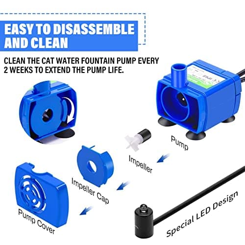 Pompe Rechange Fontaine Chat Pompe Fontaine Ultra Silencieuse avec Mini Pompes LED pour Animaux Compagnie