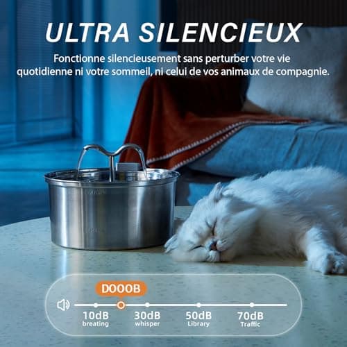Fontaine à Eau Chat INOX Ultra-Silencieuse pour Chien, Filtre & Éponge Inclus, Grande Capacité |2L, Haute Qualité Récycl