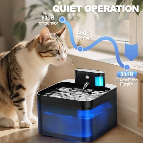 Fontaine à eau sans fil DMUUPEW pour chat, détecteur de mouvement, filtration premium