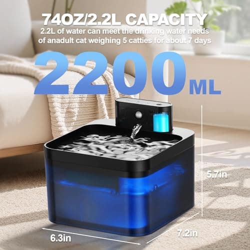 Fontaine à eau sans fil DMUUPEW pour chat, détecteur de mouvement, filtration premium