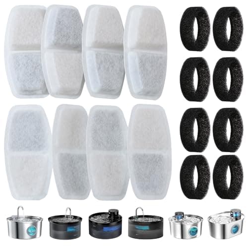 Filtres de fontaine à eau Zemiu 16 pièces, 8 filters fontaines pour chats + 8 mousses filtres pour fontaine de chats |2L