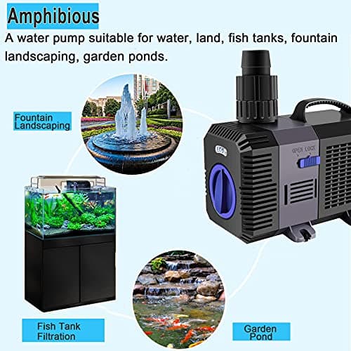YAOBLUESEA Super ECO Pompe de Bassin, bassin koï, consommation faible, axe en céramique, jusqu'à 3000L/H