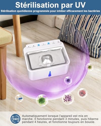 Fontaine à eau automatique sans fil Chat Chien 5L stérilisation UV détecteur de mouvement rechargeable 5000mAh